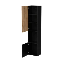 Vetrine > Dmora Vetrina Nero Antracite Marrone Rovere 4 Ripiani Un'anta 39.9x29.8x180h cm, Apertura Push Pull - Longano Marrone Rovere, Nero Antracite
