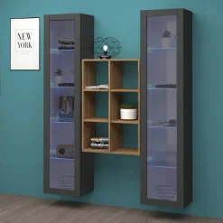 Vetrine > Dmora Vetrina 14 Ripiani Apertura Battente 40x30x180h cm, 2 Ante - Marea Nero Antracite