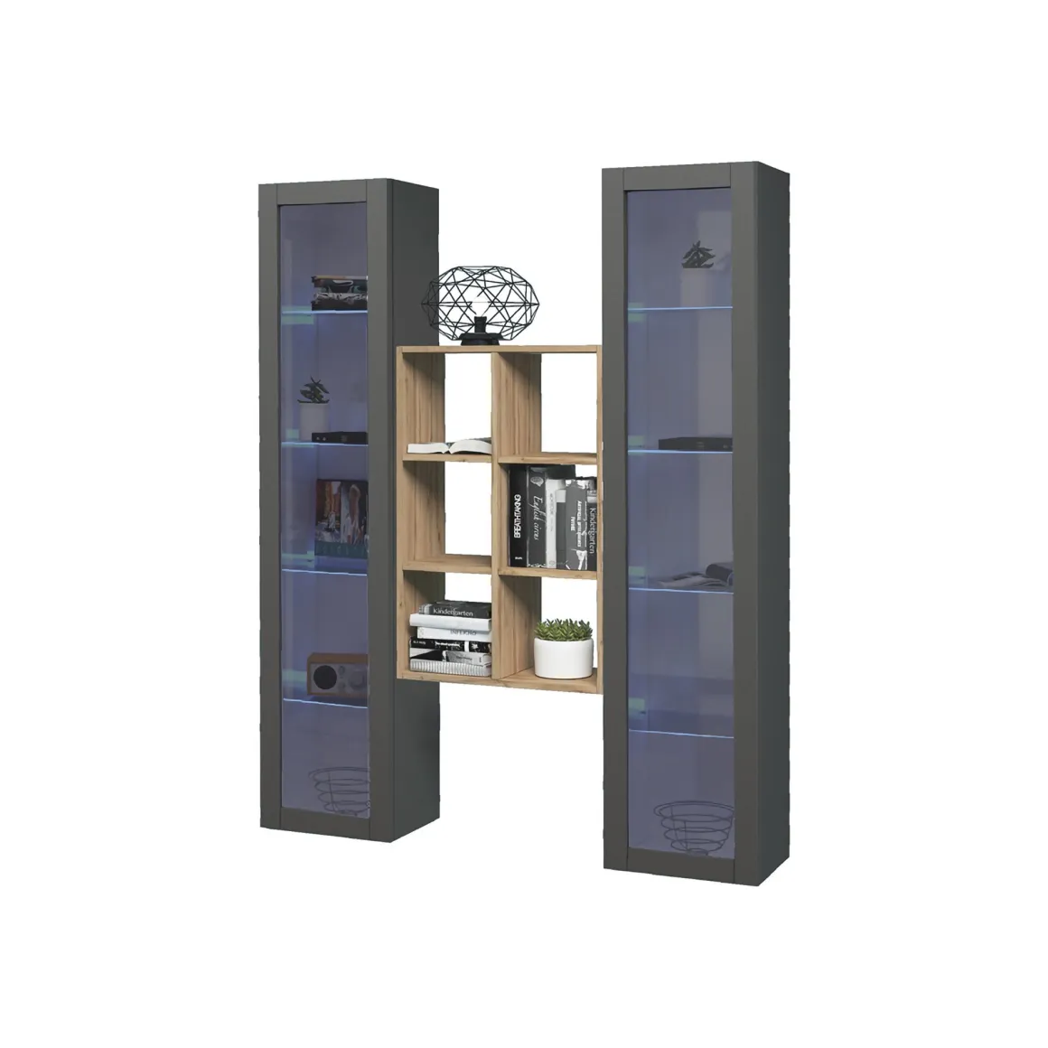 Vetrine > Dmora Vetrina 14 Ripiani Apertura Battente 40x30x180h cm, 2 Ante - Marea Nero Antracite
