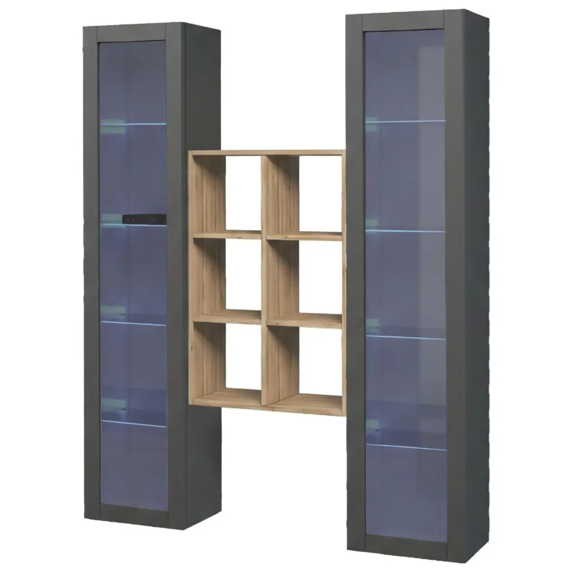 Vetrine > Dmora Vetrina 14 Ripiani Apertura Battente 40x30x180h cm, 2 Ante - Marea Nero Antracite