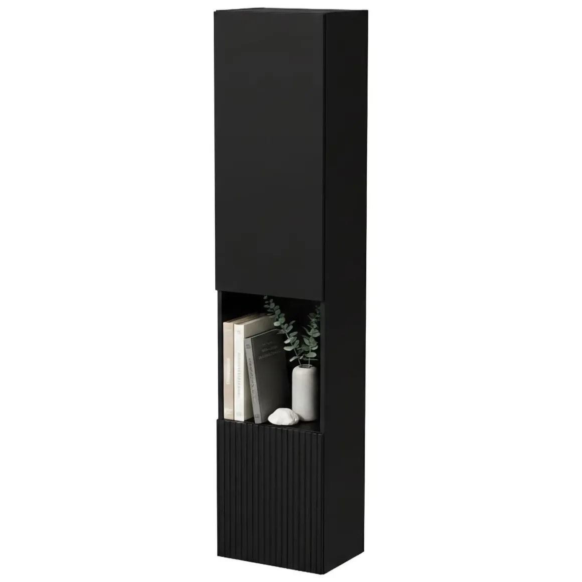 Vetrine > Dmora Vetrina 4 Ripiani Apertura Push Pull 39.9x29.8x180h cm, Un'anta - Longano Nero Antracite