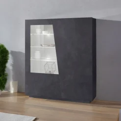 Vetrina Nero Antracite 7 Ripiani 9 Vani 120x43x146h cm, 2 Ante - Montano