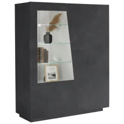 Vetrina Nero Antracite 7 Ripiani 9 Vani 120x43x146h cm, 2 Ante - Montano