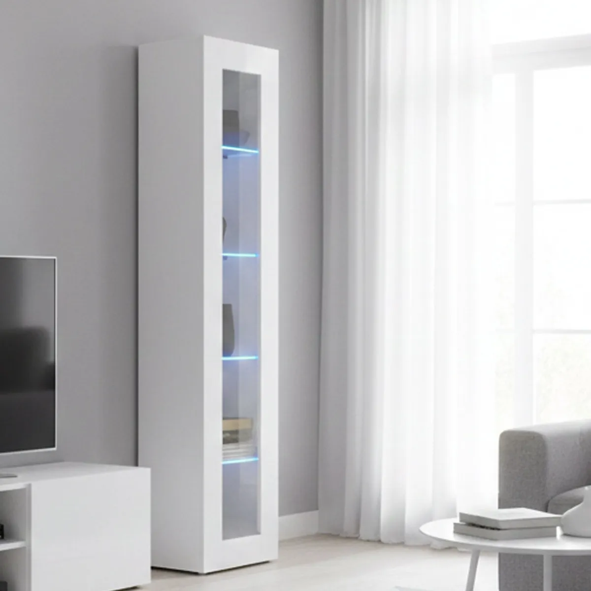 Vetrine|Cucina > Dmora Vetrina stretta 40x30x180h cm bianca lucida - Aristotele Bianco Lucido