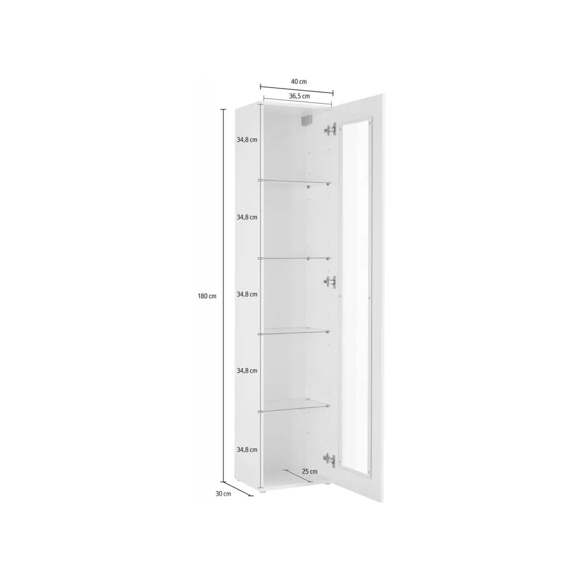 Vetrine|Cucina > Dmora Vetrina stretta 40x30x180h cm bianca lucida - Aristotele Bianco Lucido