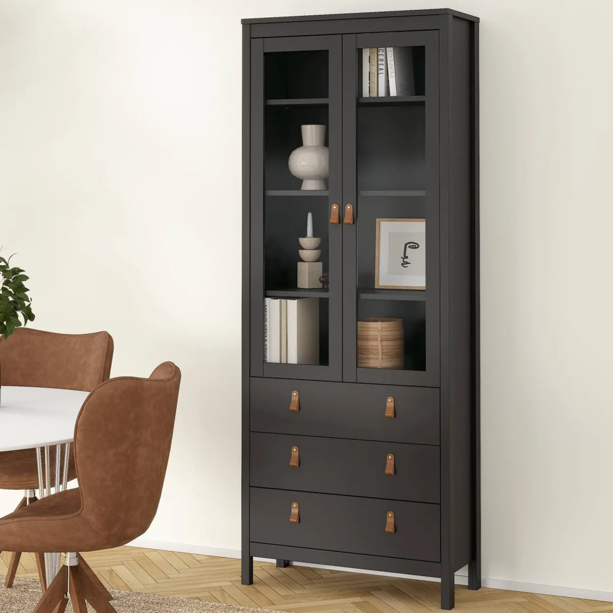 Vetrine > Dmora Vetrina vintage sala da pranzo 2 ante 78x32x199h cm nera - Lazio Nero