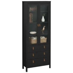 Vetrine > Dmora Vetrina vintage sala da pranzo 2 ante 78x32x199h cm nera - Lazio Nero