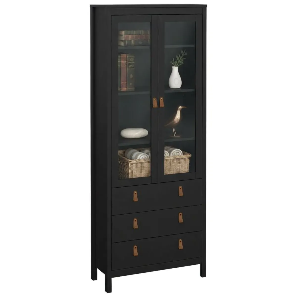 Vetrine > Dmora Vetrina vintage sala da pranzo 2 ante 78x32x199h cm nera - Lazio Nero